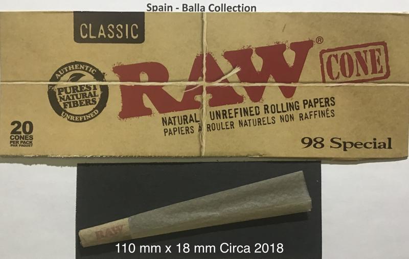Spain Raw Classic 1.r 110 x 18 Unrefined 98 Special Cones 20 pk